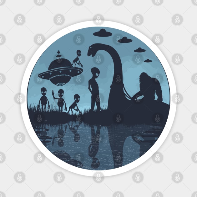 Bigfoot Loch Ness Monster And Aliens Magnet by Tesszero